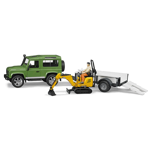 BRUDER Land Rover Defender with Trailer, CAT and Man