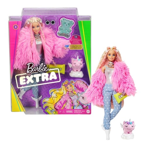 Barbie Extra Doll in Pink Fluffy Coat