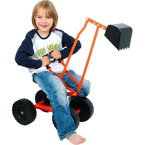 The metal digger with big plastic wheels (Ø 20 cm) is the best tool for little builders! An ideal toy in the sandbox, rotatable up to 360° with fantastic bucket seat. Very sturdy but light!
