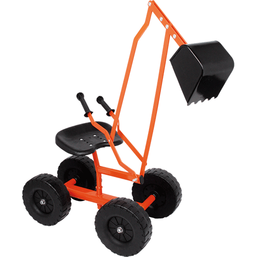The metal digger with big plastic wheels (Ø 20 cm) is the best tool for little builders! An ideal toy in the sandbox, rotatable up to 360° with fantastic bucket seat. Very sturdy but light!