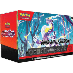 Enter the Pokémon Stadium—Ready for Battle! Build two decks with a friend—and then play right away! This Pokémon TCG: Scarlet & Violet Build & Battle Stadium contains a massive set of cards, including two Build & Battle Boxes. Each Build & Battle Box contains four booster packs and a 40-card deck that includes an exclusive foil card. You canplay these decks right out of the box, or enhance them with cards from the booster packs. Get ready to face your opponents in the Build & Battle Stadium!