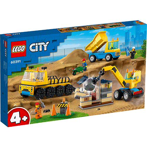 Lego Construction Trucks and Wrecking Ball Crane