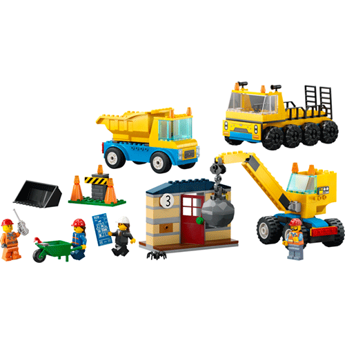 Lego Construction Trucks and Wrecking Ball Crane